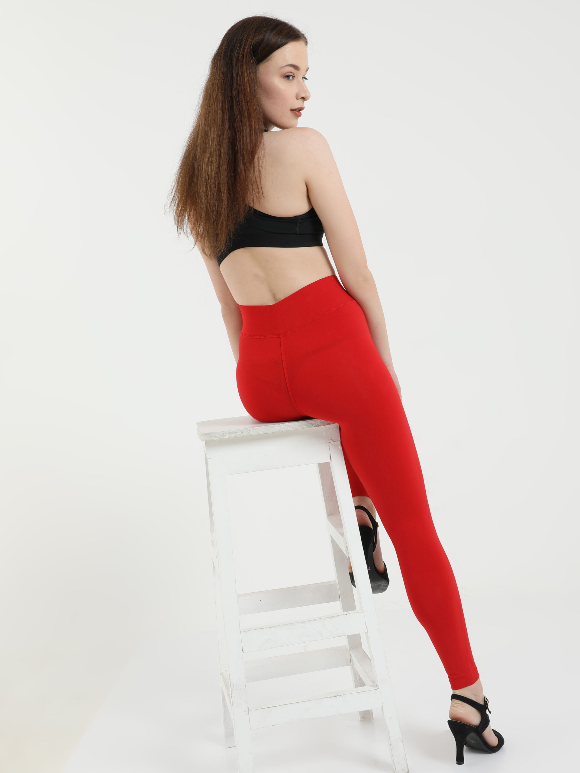 Red jeggings for women Compression pant 2 back pockets - Belore Slims