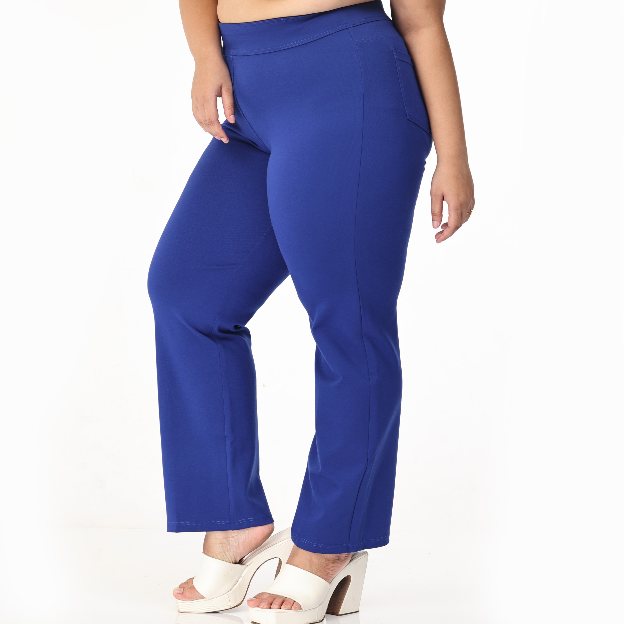 Royal blue trousers womens - Plus size-Straight leg 2 back pockets - Belore  Slims