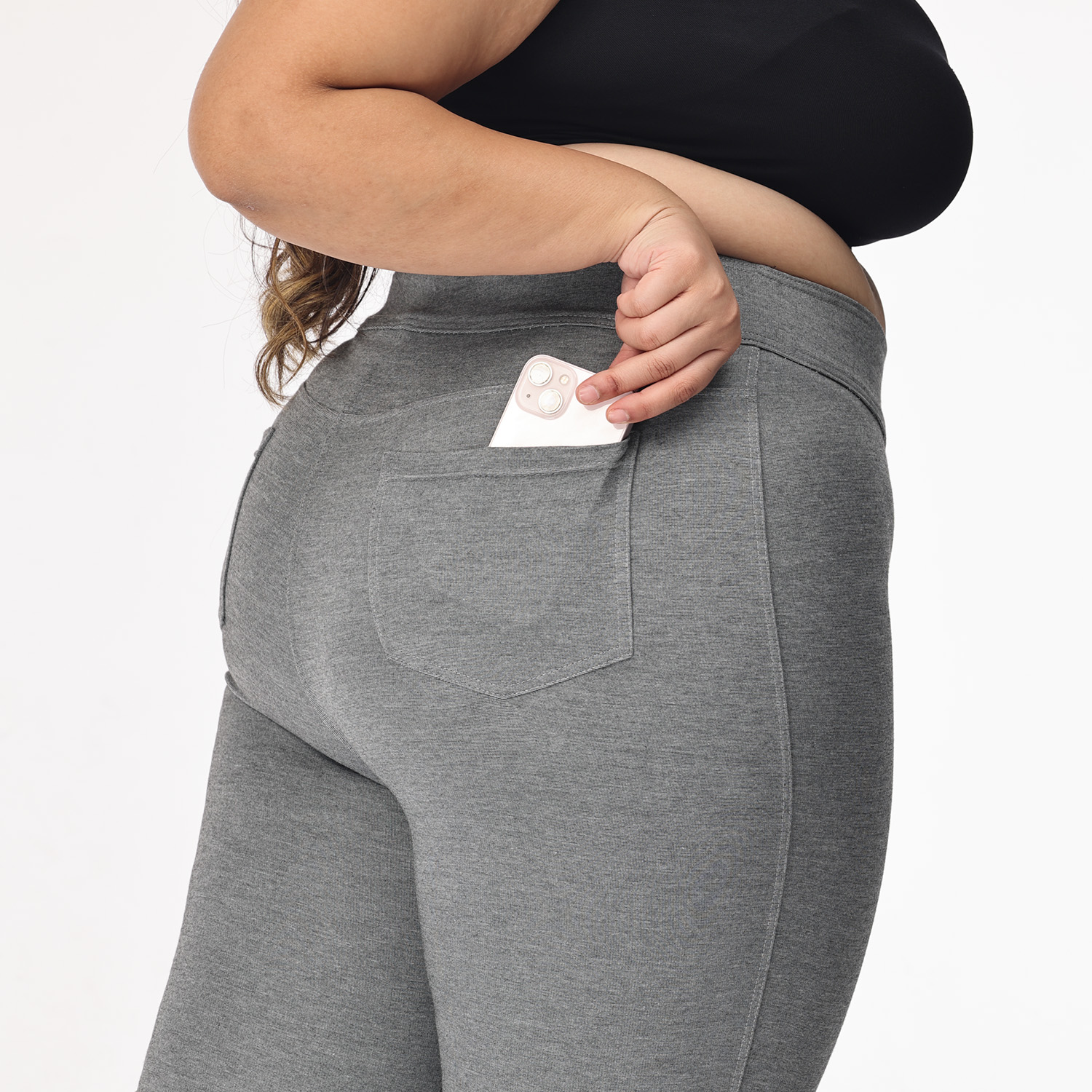 Grey jeggings women Plus size compression pant 2 back pockets - Belore Slims