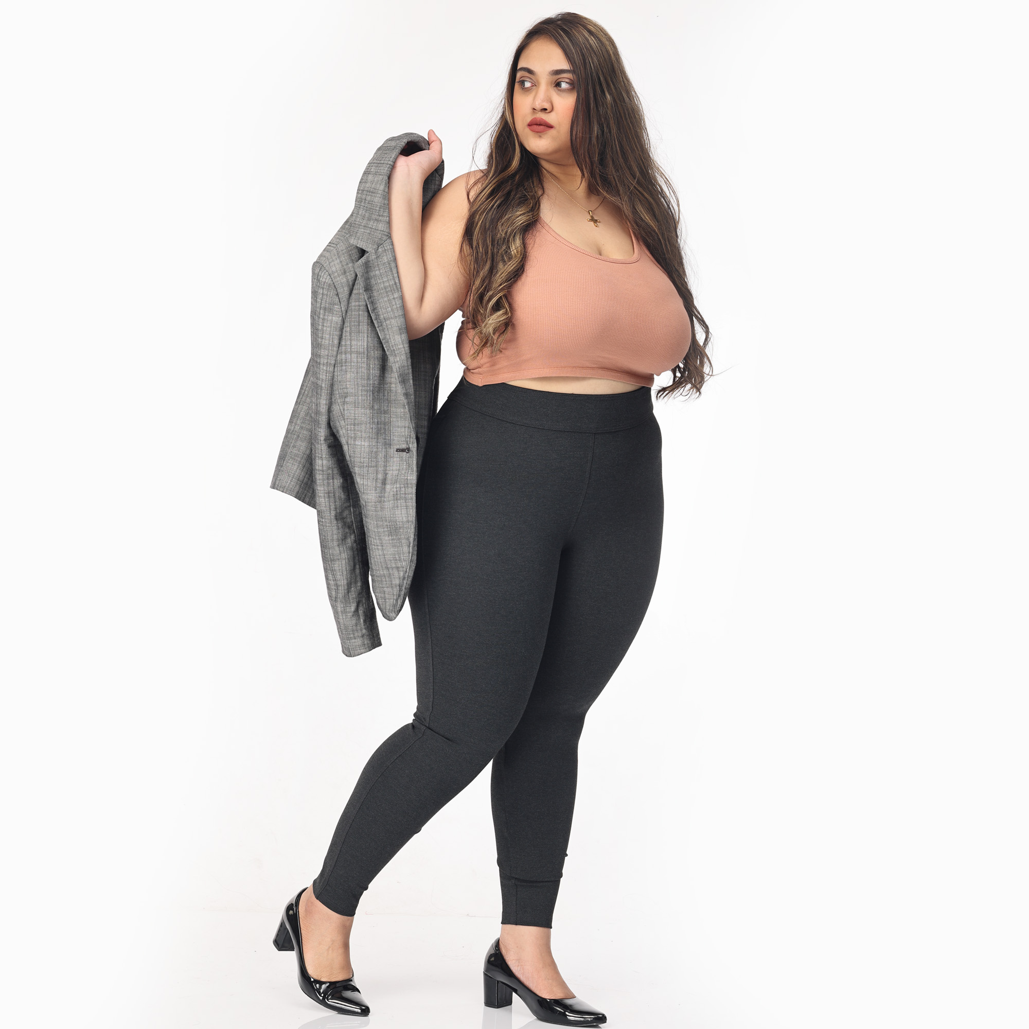 Brown jeggings women Plus size compression pant 2 back pockets - Belore  Slims