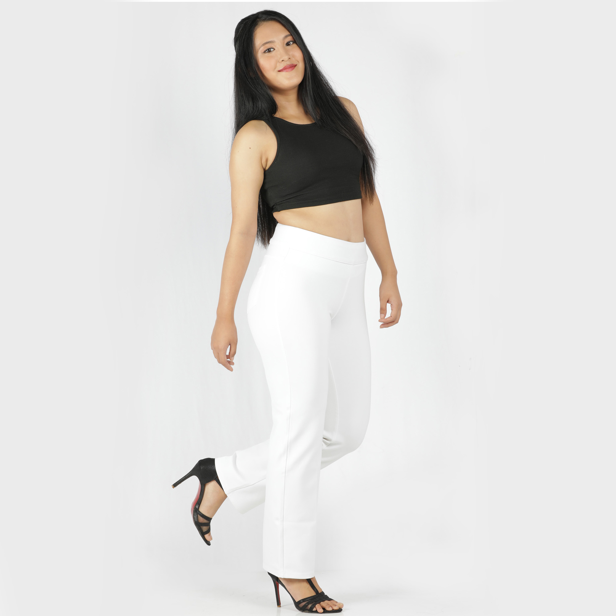 White pants for women - Tummy tucker straight leg-2 back pockets - Belore  Slims