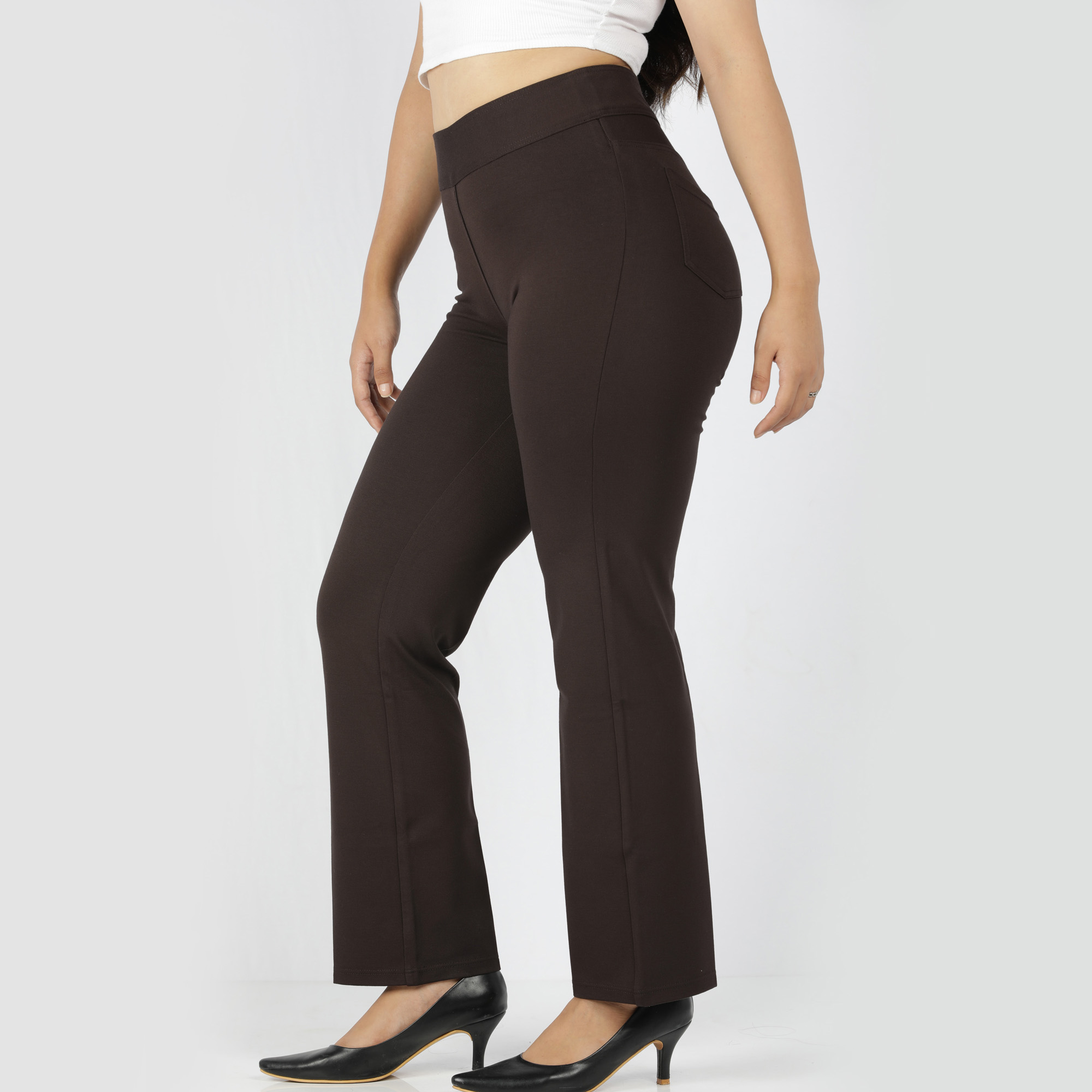 Brown pants for women - Tummy tucker straight leg-2 back pockets - Belore  Slims