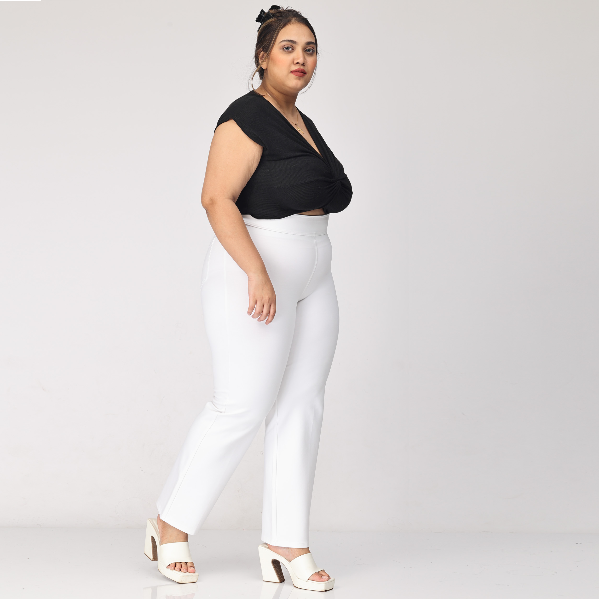 Plus Size Black Glitter Wide Leg Trousers | Yours Clothing