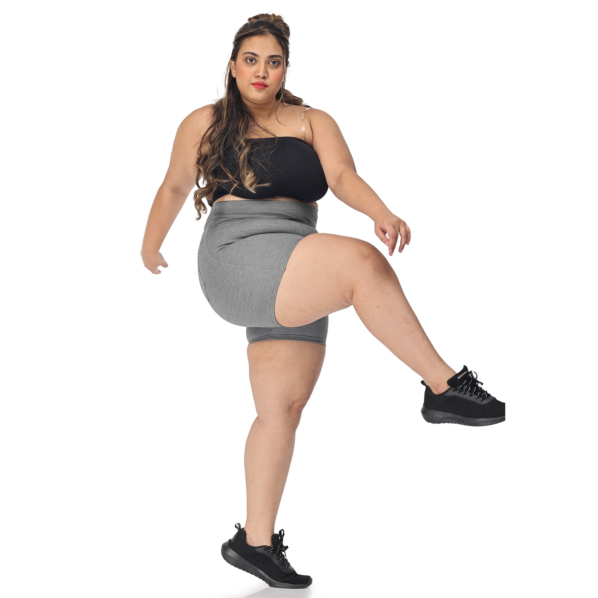 Grey capris women gym wear High waist 2 back pockets - Belore Slims