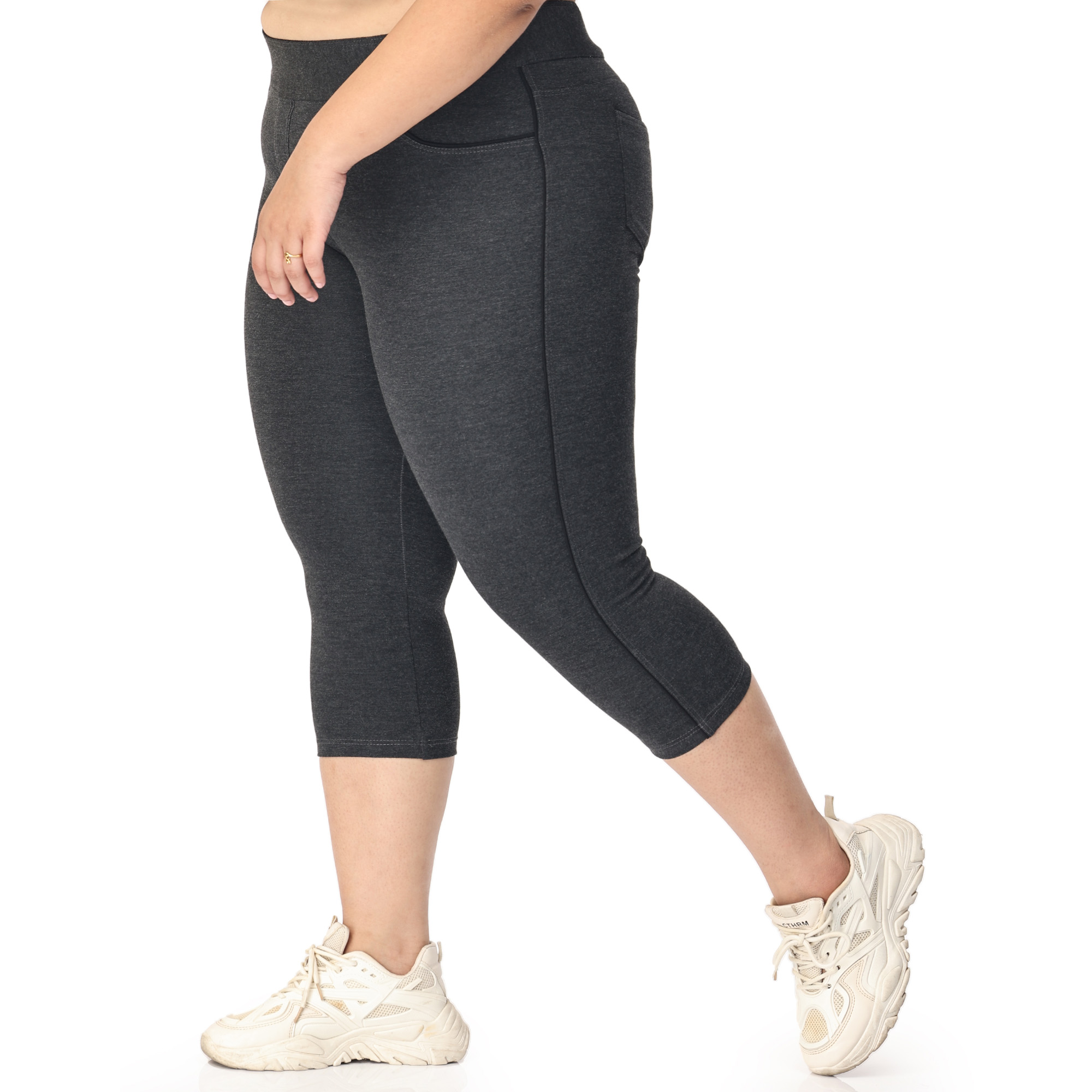 Charcoal grey capris with piping women gym wear Low rise - Belore