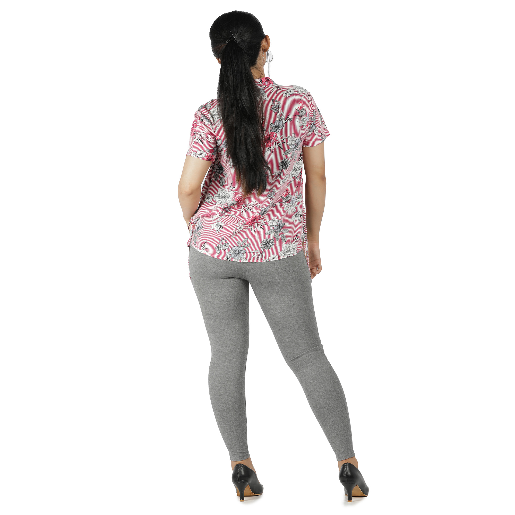 Grey jeggings for women Compression pant 2 back pockets - Belore Slims