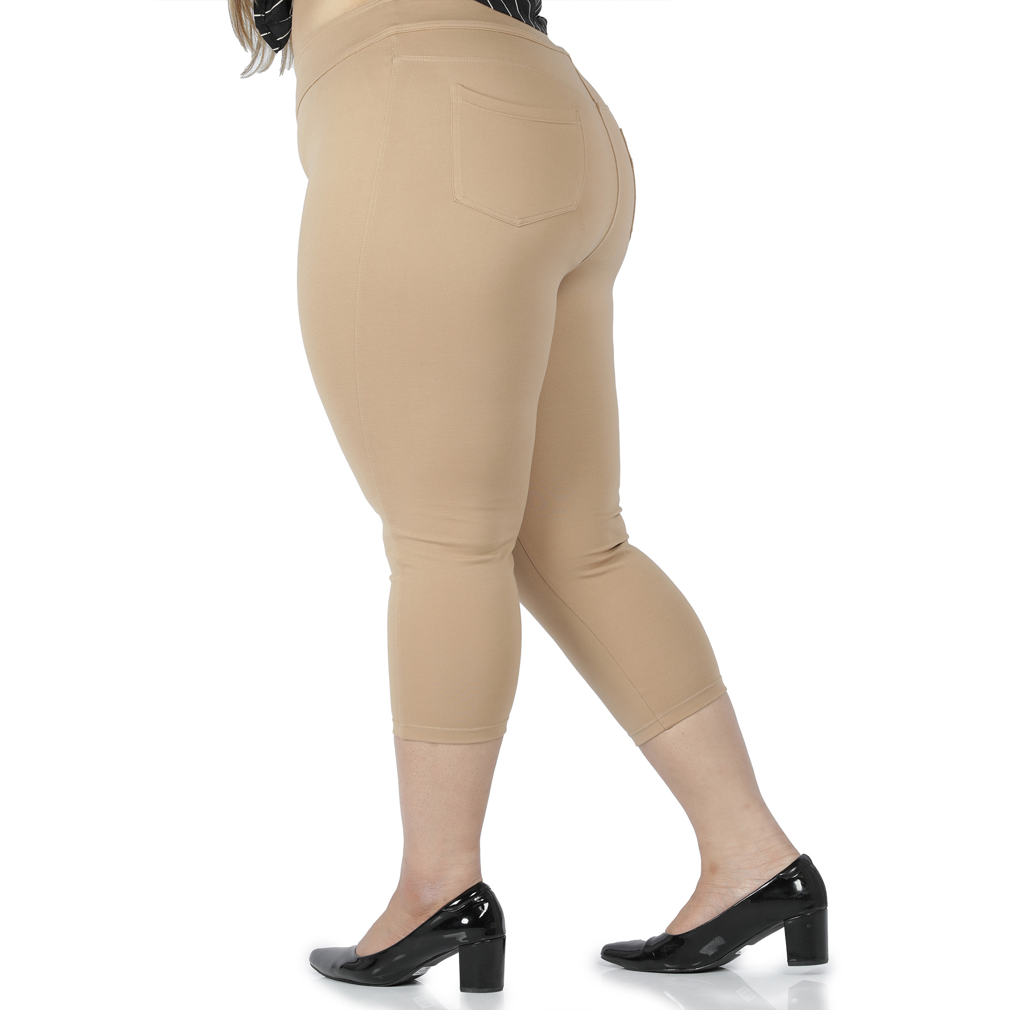 Khaki capris women gym wear High waist 2 back pockets - Belore Slims