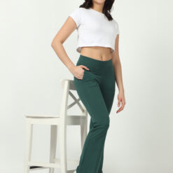 Dark green women bell bottom casual trouser with 2 side pockets