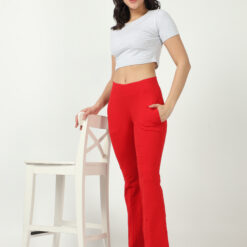 Red women bell bottom casual trouser with 2 side pockets