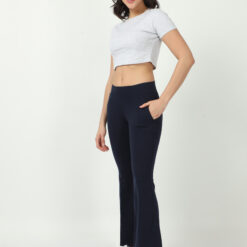 Navy women bell bottom casual trouser with 2 side pockets