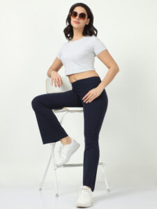 Navy women bell bottom casual trouser with 2 side pockets