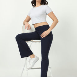 Navy women bell bottom casual trouser with 2 side pockets