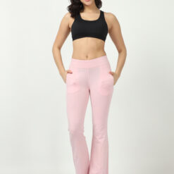 Light pink women bell bottom casual trouser with 2 side pockets