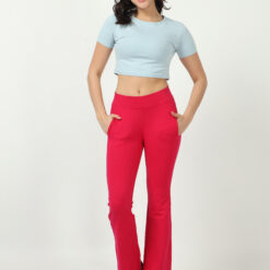 Dark pink women bell bottom casual trouser with 2 side pockets