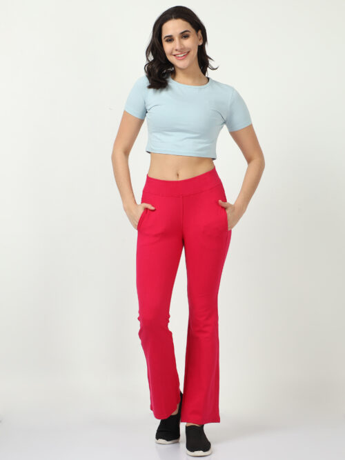 Dark pink bell bottom trouser