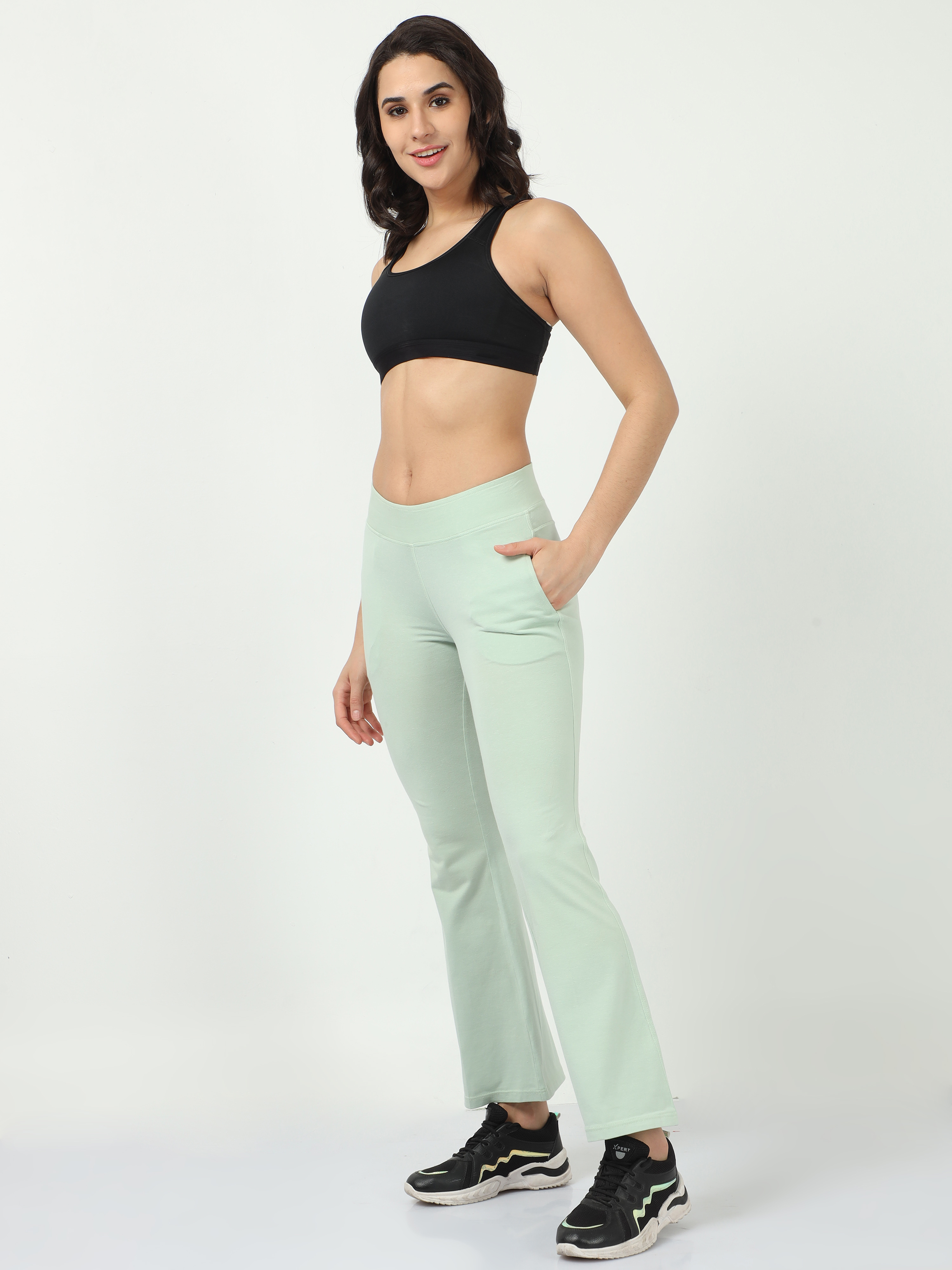 Pistachio women bell bottom casual trouser with 2 side pockets