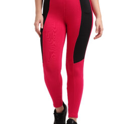 Sports jeggings for women red and black waist compression and 2 pockets